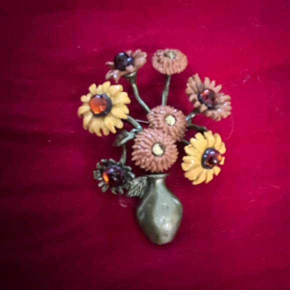 Yellow Sunflowers in Vase Brooch NWT Van Gogh Inspired - Picture 2 of 4